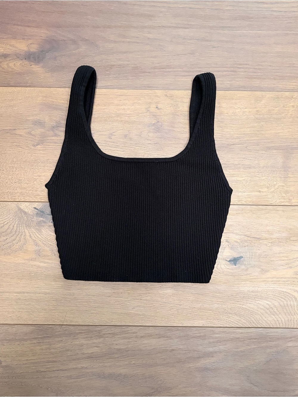 Aritzia Sculpt Knit Black Ribbed Square-Neck Tank